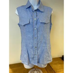 MADE IN ITALY Sz M 100% Linen Light Blue Button-Down Sleeveless Coastal Beach